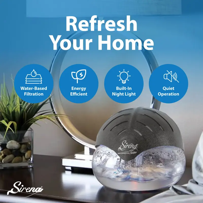 Water-Based Air Purifier with Essential Oil Diffuser, LED Night Light, Air Cleaner for Home, Smoke, Pets & Odor Control