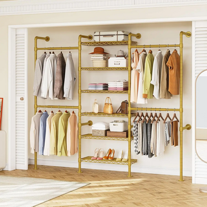 Expandable Wall Mounted Closet Organizer with Industrial Pipe Clothing Rack – Heavy Duty Garment Storage System