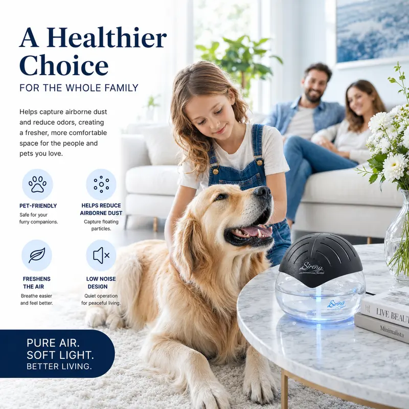 Water-Based Air Purifier with Essential Oil Diffuser, LED Night Light, Air Cleaner for Home, Smoke, Pets & Odor Control