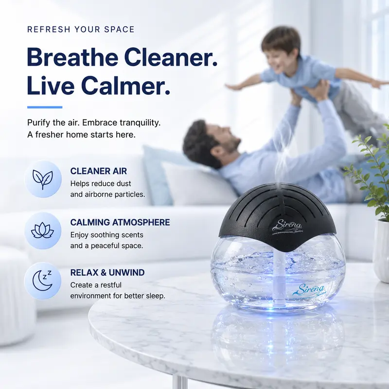 Water-Based Air Purifier with Essential Oil Diffuser, LED Night Light, Air Cleaner for Home, Smoke, Pets & Odor Control