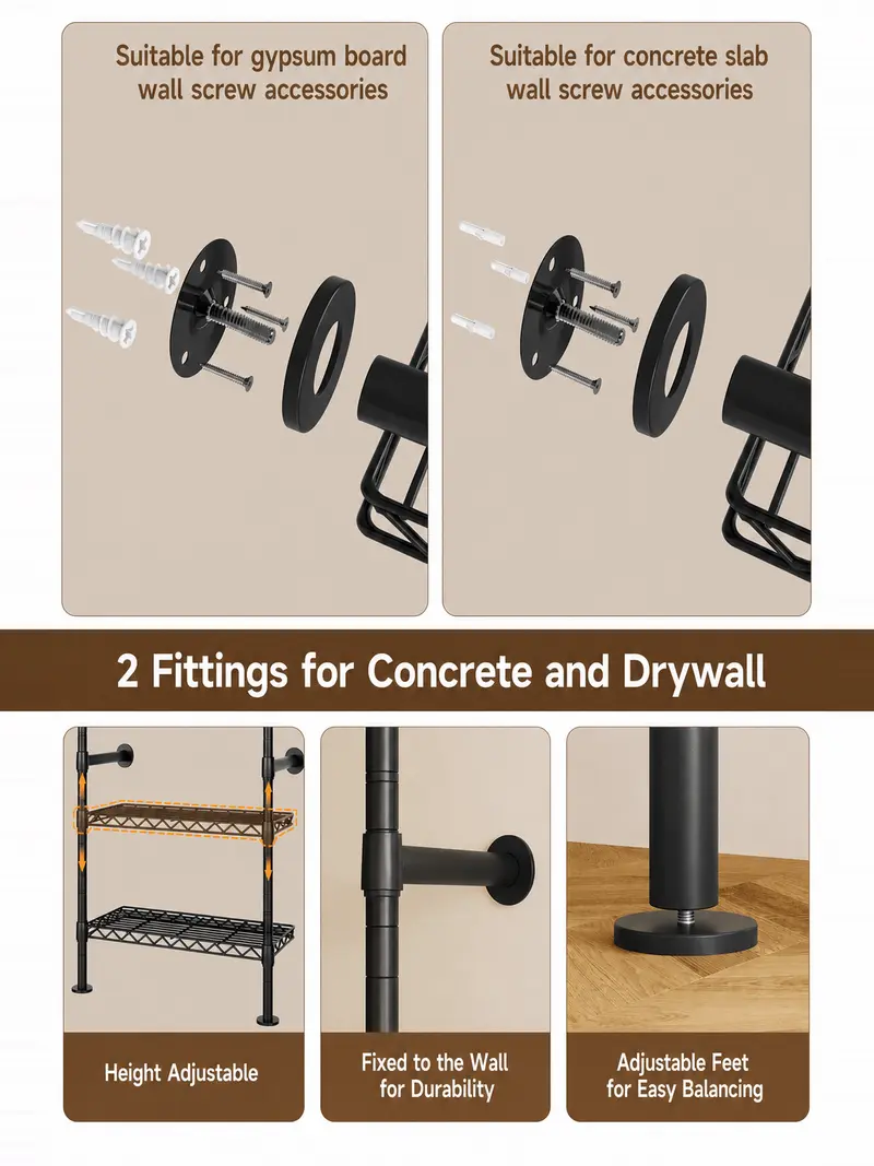 Expandable Wall Mounted Closet Organizer with Industrial Pipe Clothing Rack – Heavy Duty Garment Storage System